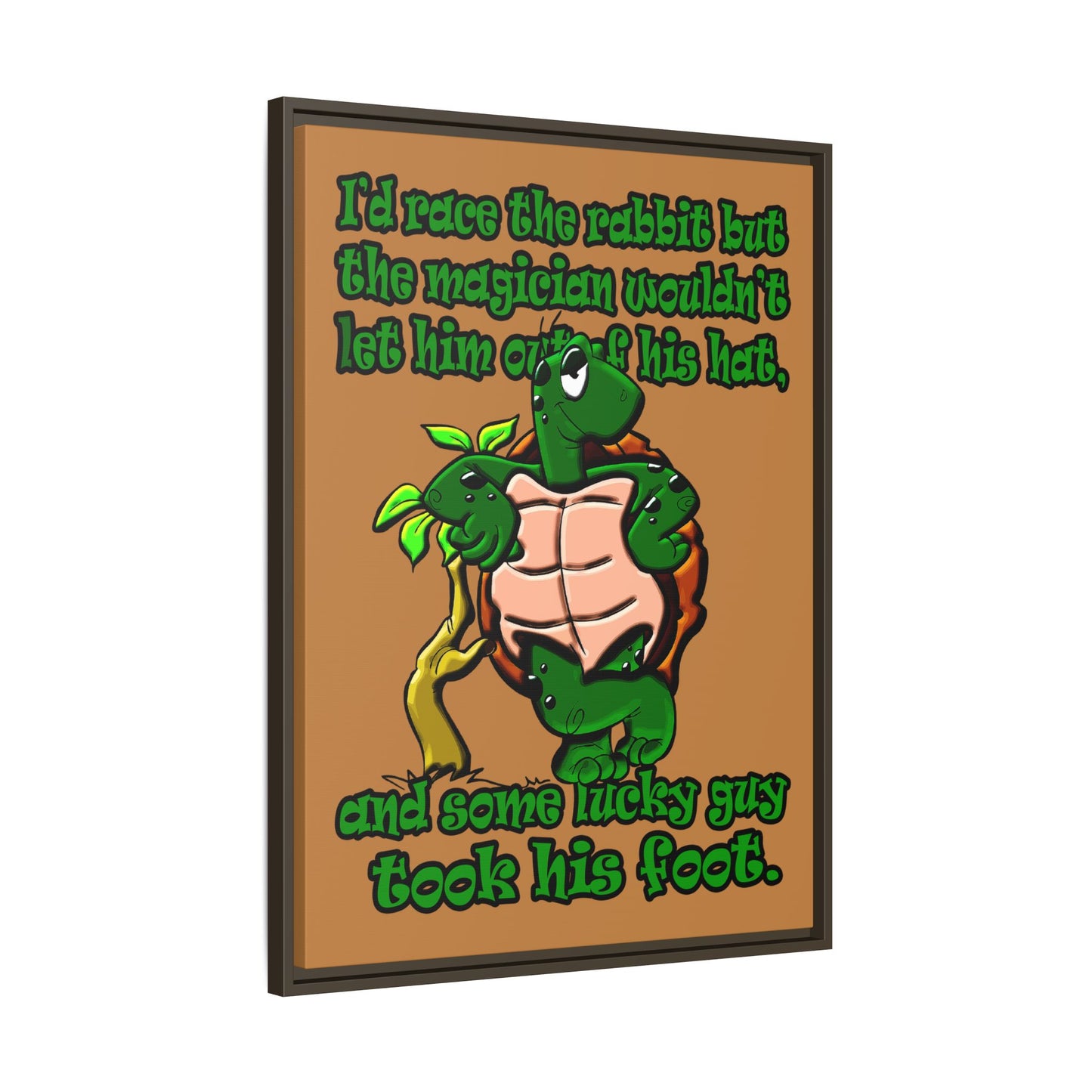 turtle race - framed canvas art (light brown)