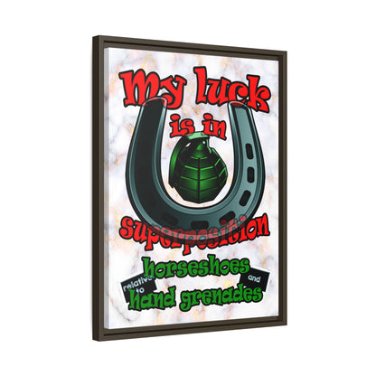 my luck - framed canvas art (white marble)
