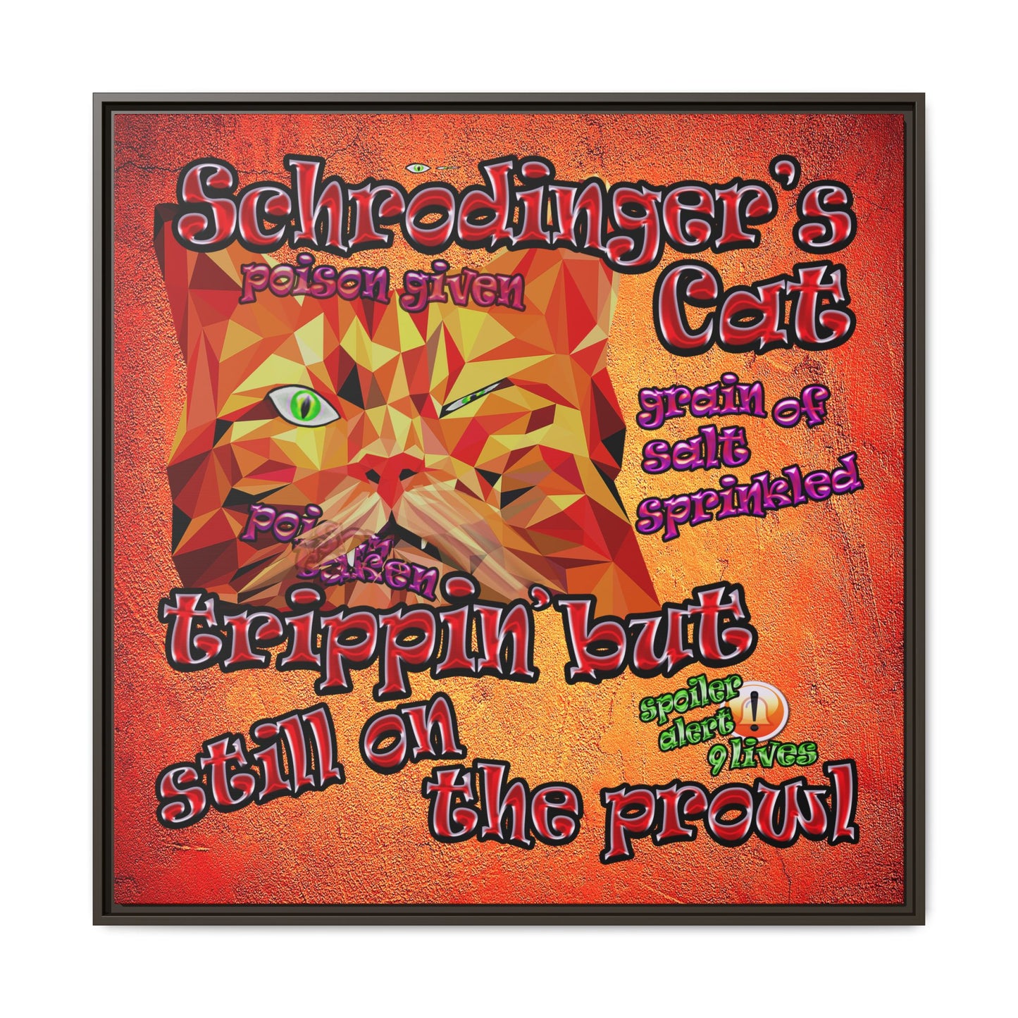schrodinger's cat - framed canvas art (burnt orange)