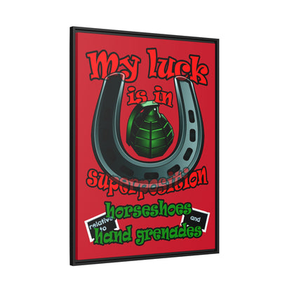 my luck - framed canvas art (dark red)