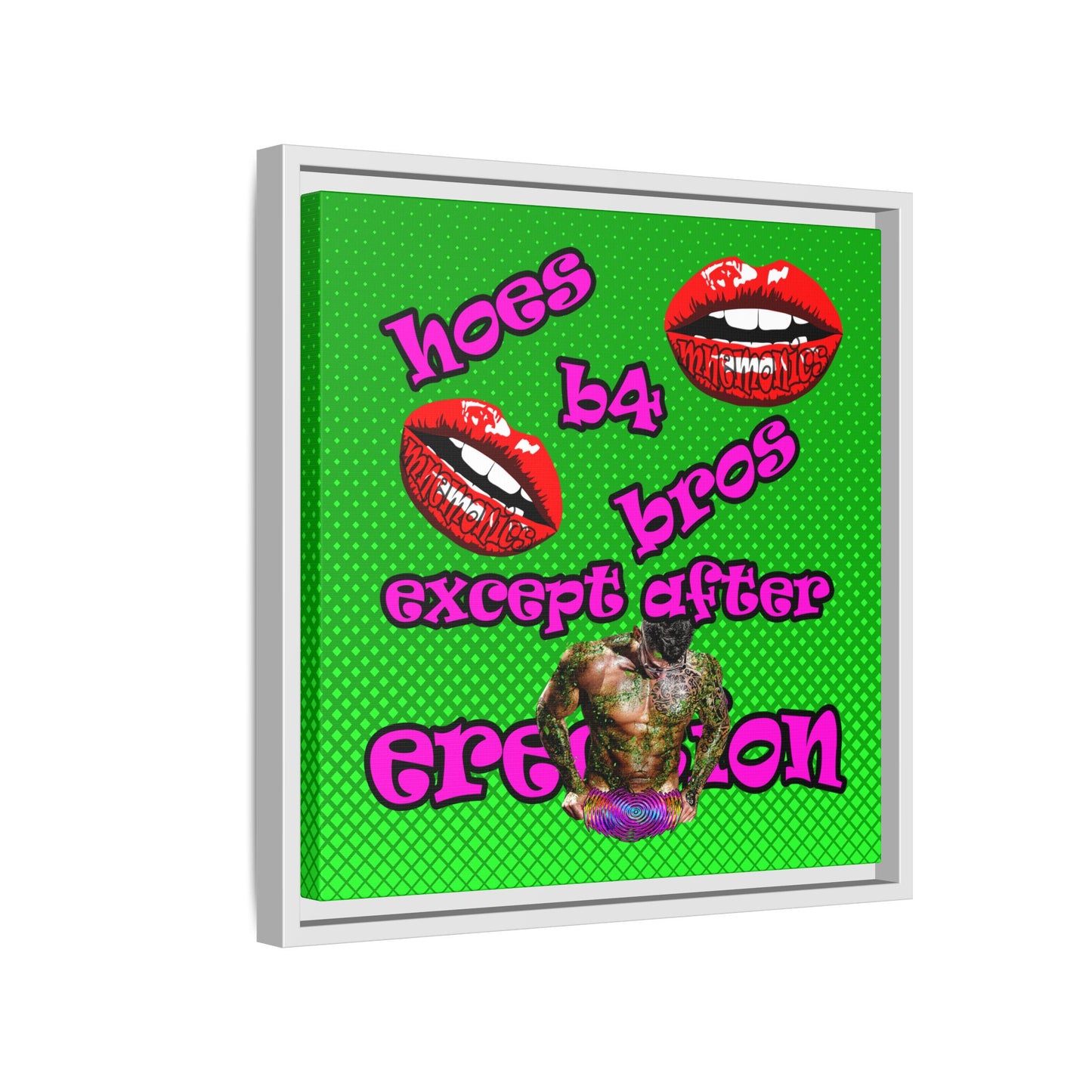 hoes b4 bros - framed canvas art (logo green)
