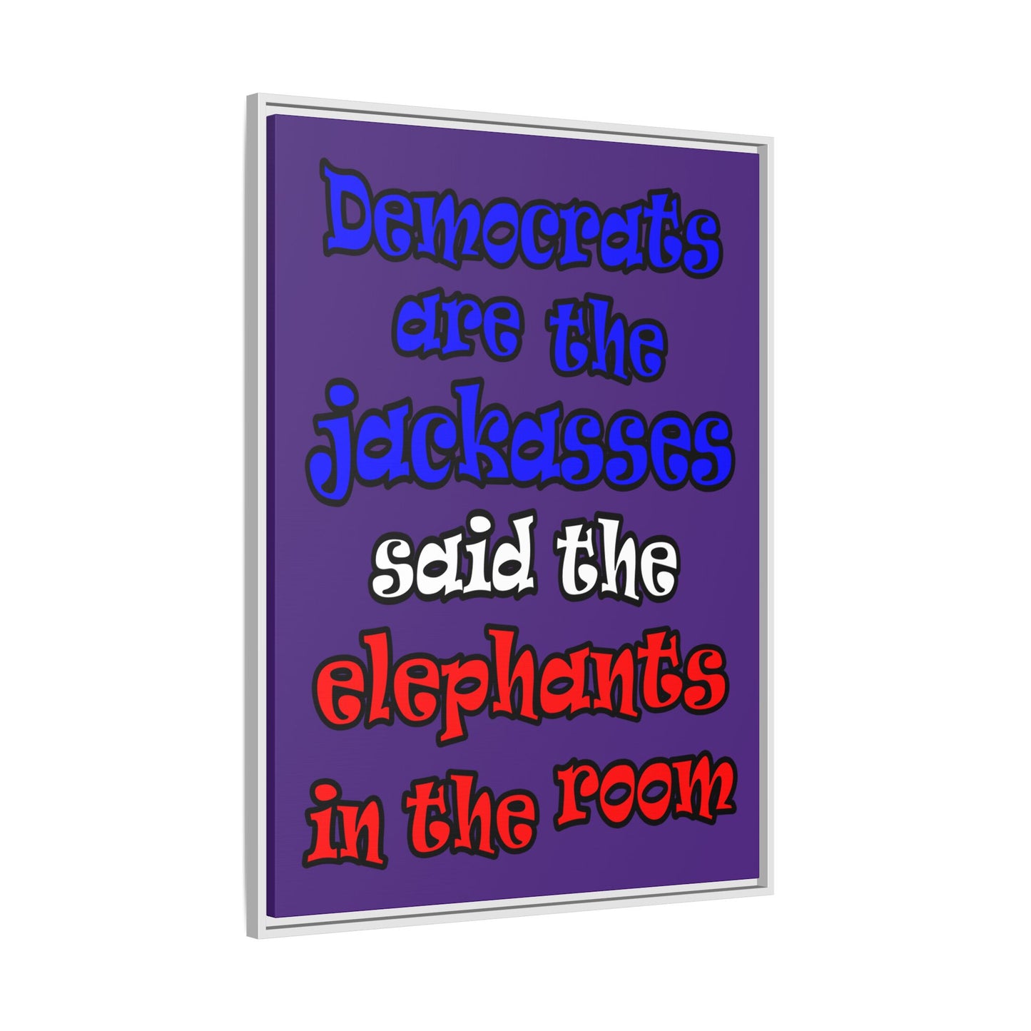 donkeys and elephants - framed canvas art (purple)