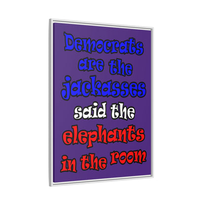 donkeys and elephants - framed canvas art (purple)