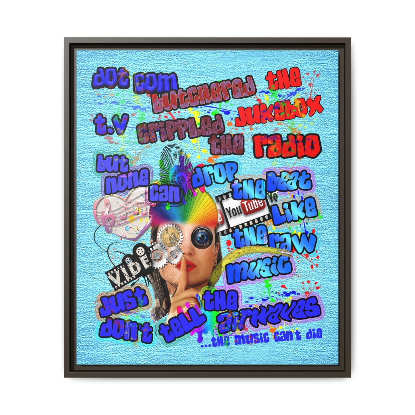 drop the beat - framed canvas art (faded blue)