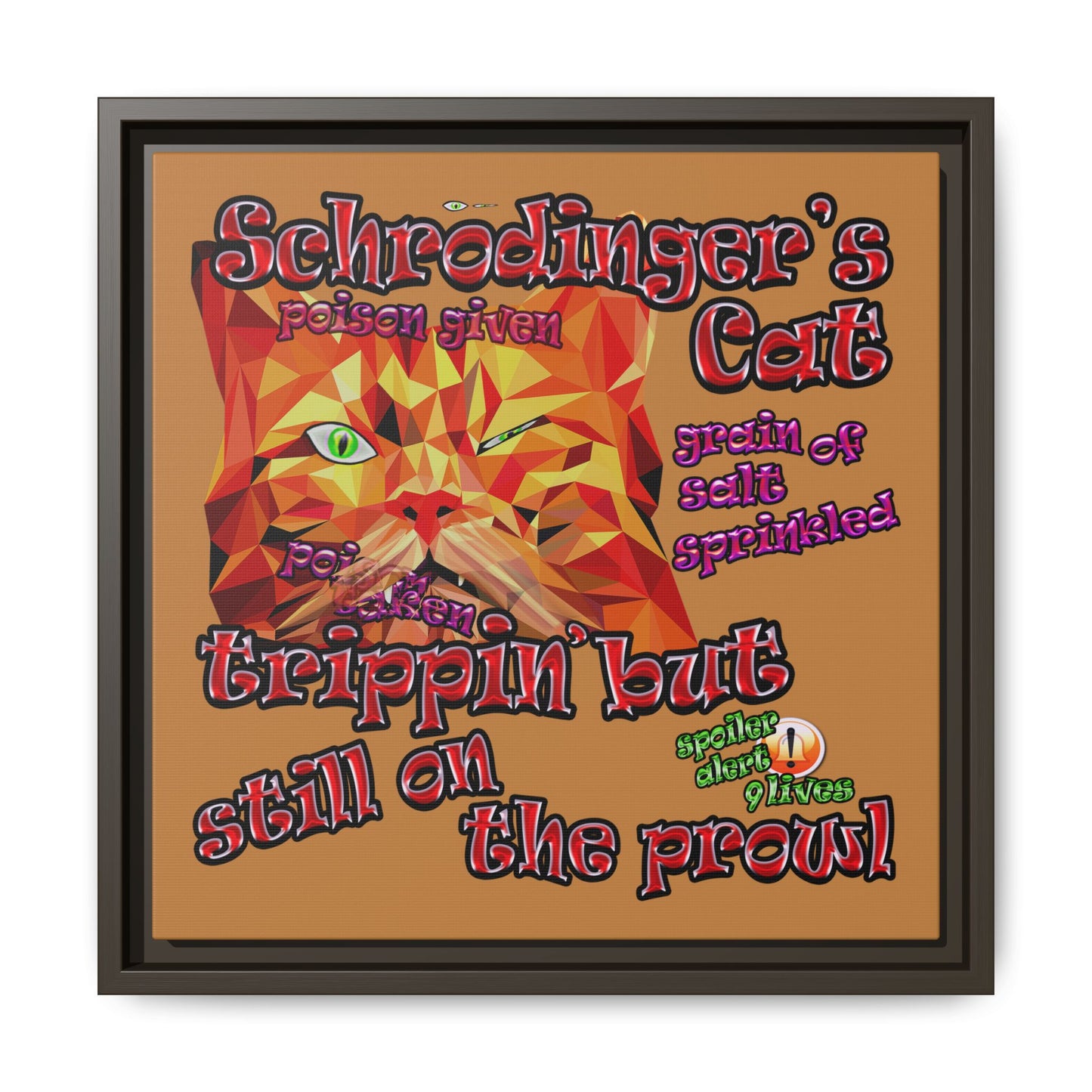 schrodinger's cat - framed canvas art (light brown)