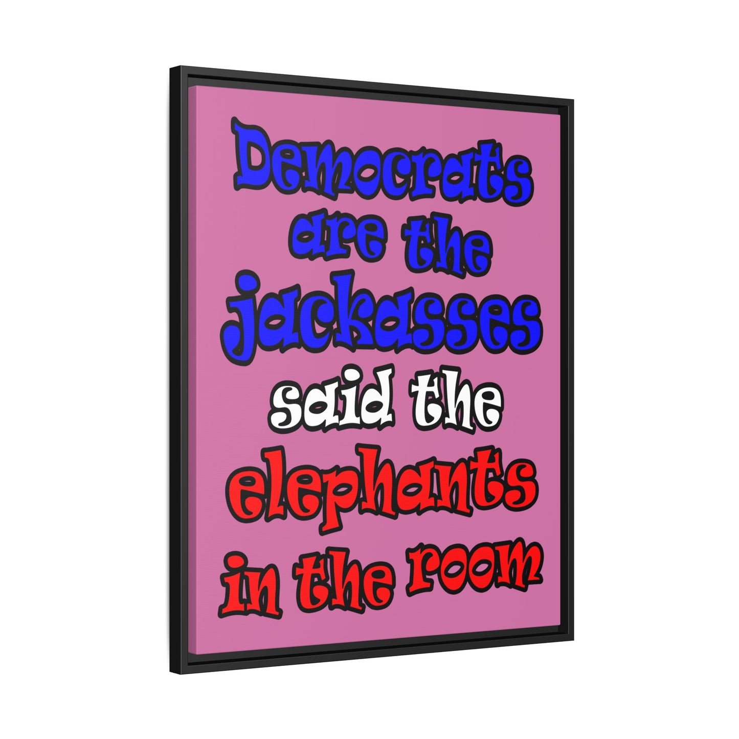 donkeys and elephants - framed canvas art (light pink)