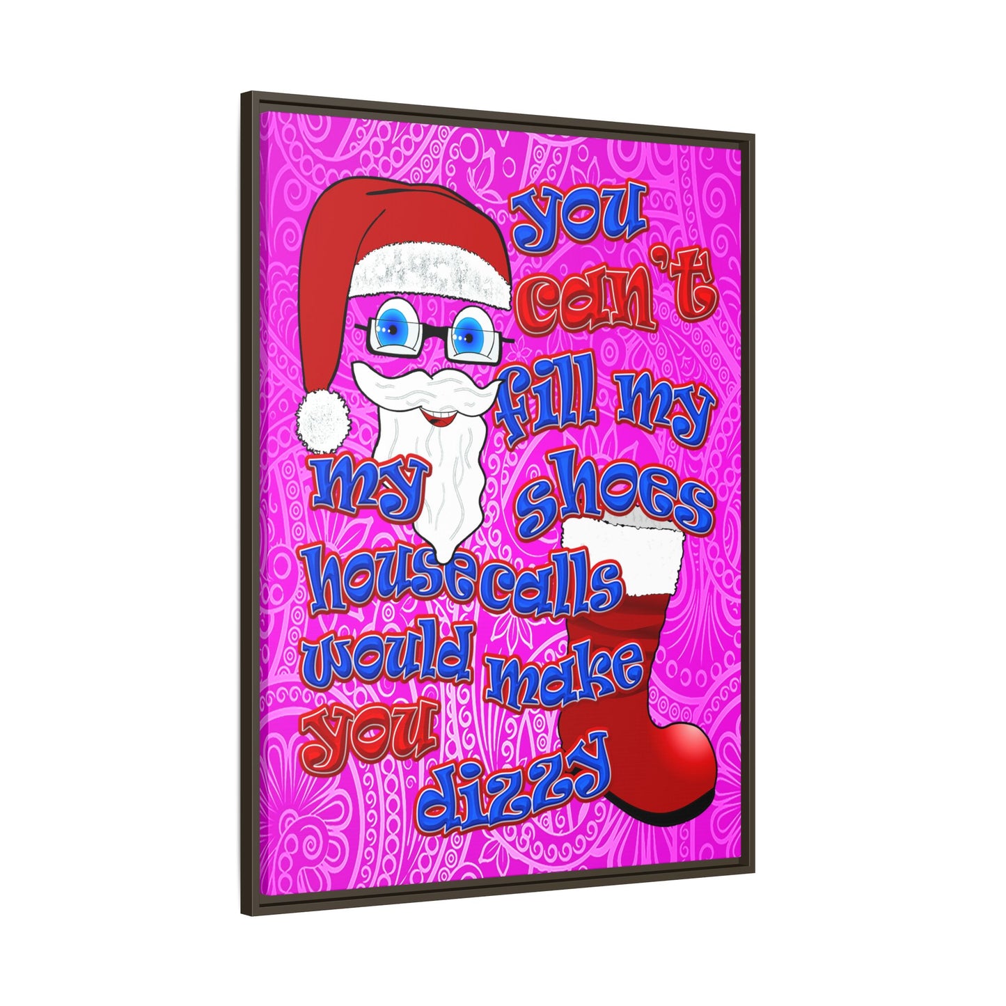 santa's shoes - framed canvas art (pink swirl)
