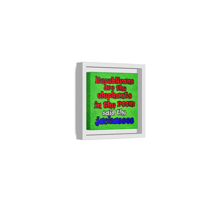 donkeys and elephants - framed canvas art (green turf)
