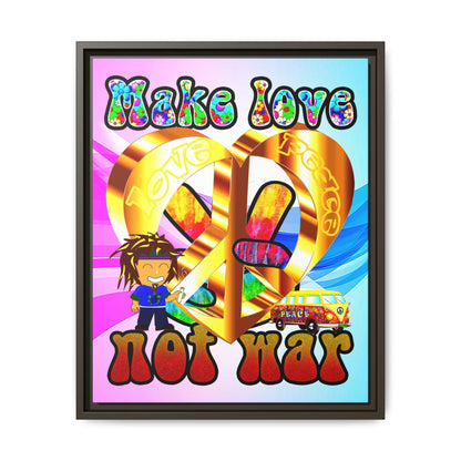 love peace - framed canvas art (light blue-pink wave)
