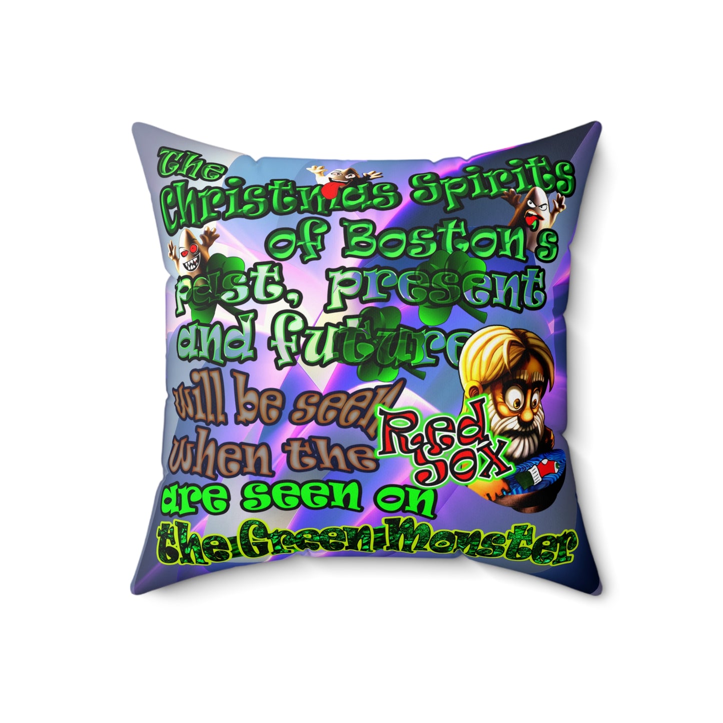 christmas spirits of boston - Spun Polyester Square Pillow - (grey-pink wave)