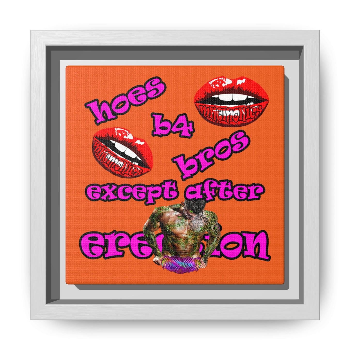 hoes b4 bros - framed canvas art (orange)