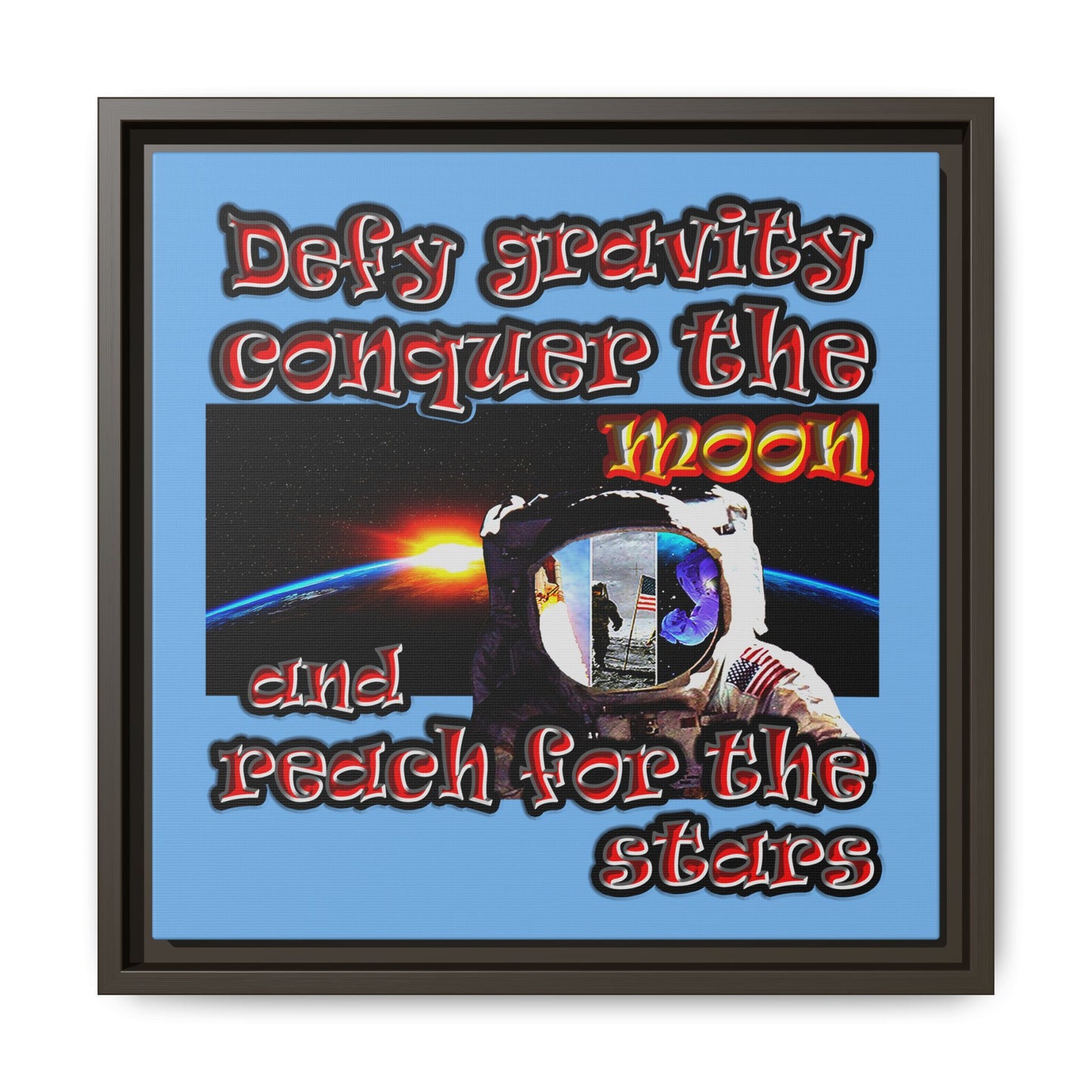 defy conquer reach - framed canvas art (light blue)