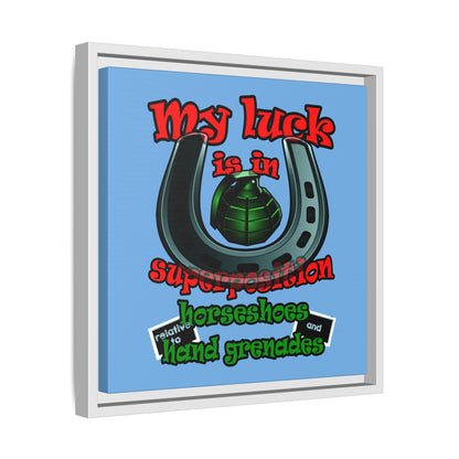 my luck - framed canvas art (light blue)