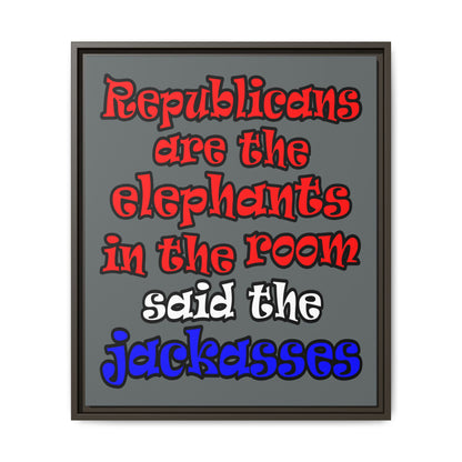 donkeys and elephants - framed canvas art (dark grey)