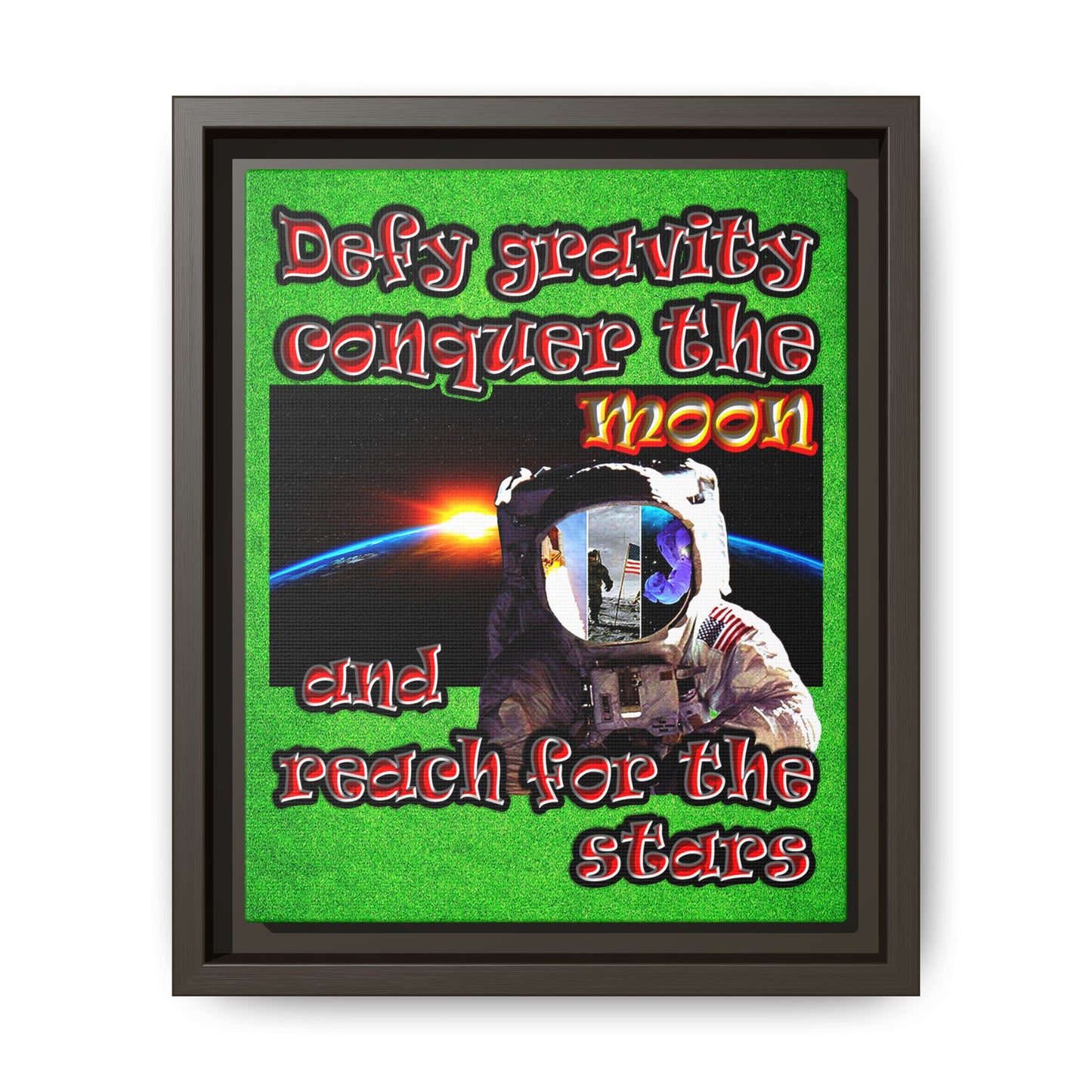 defy conquer reach - framed canvas art (green turf)
