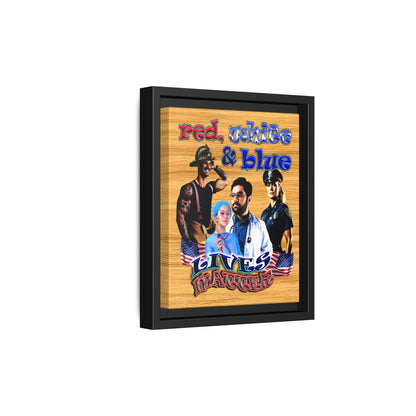 rw&b lives matter - framed canvas art (butterscotch wood finish)