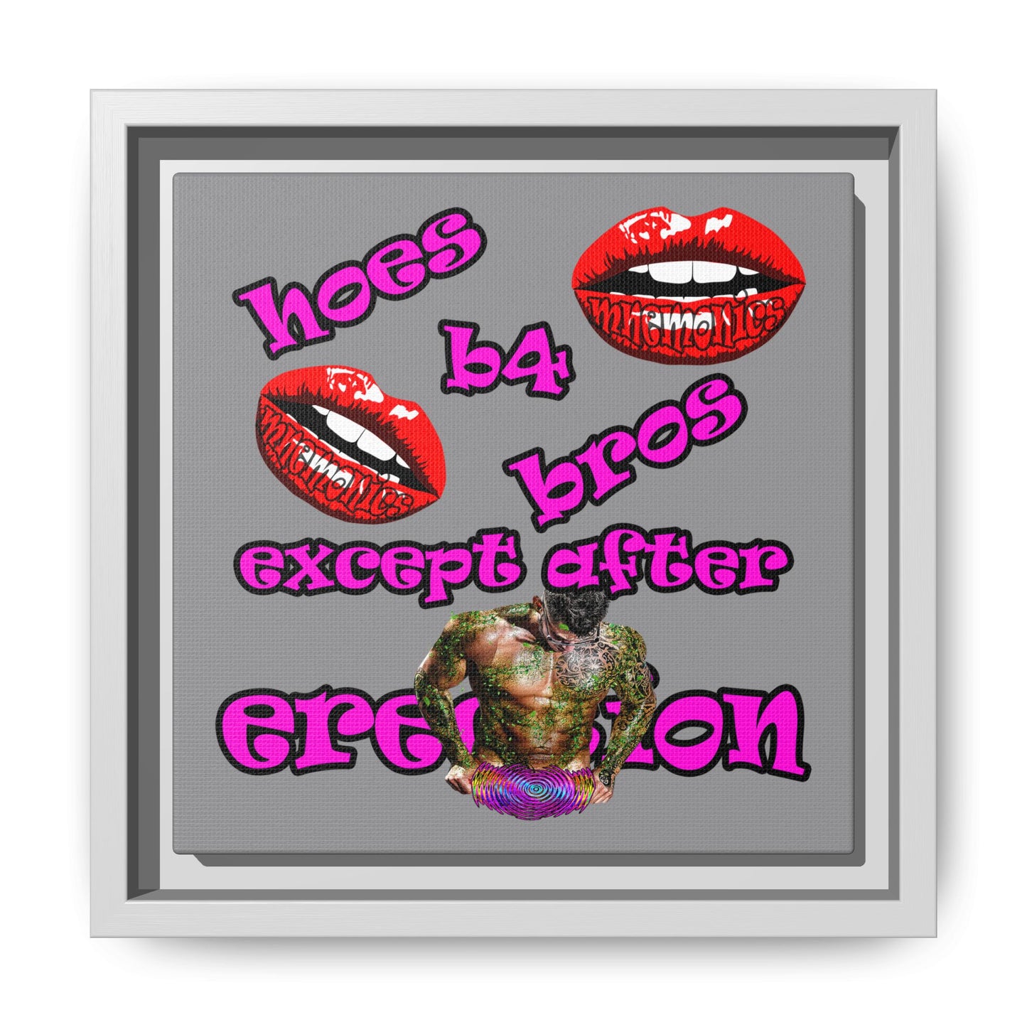 hoes b4 bros - framed canvas art (grey)