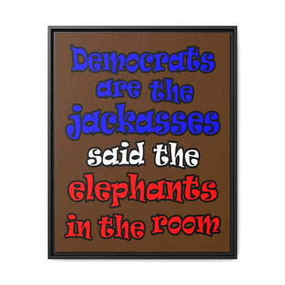 donkeys and elephants - framed canvas art (brown)