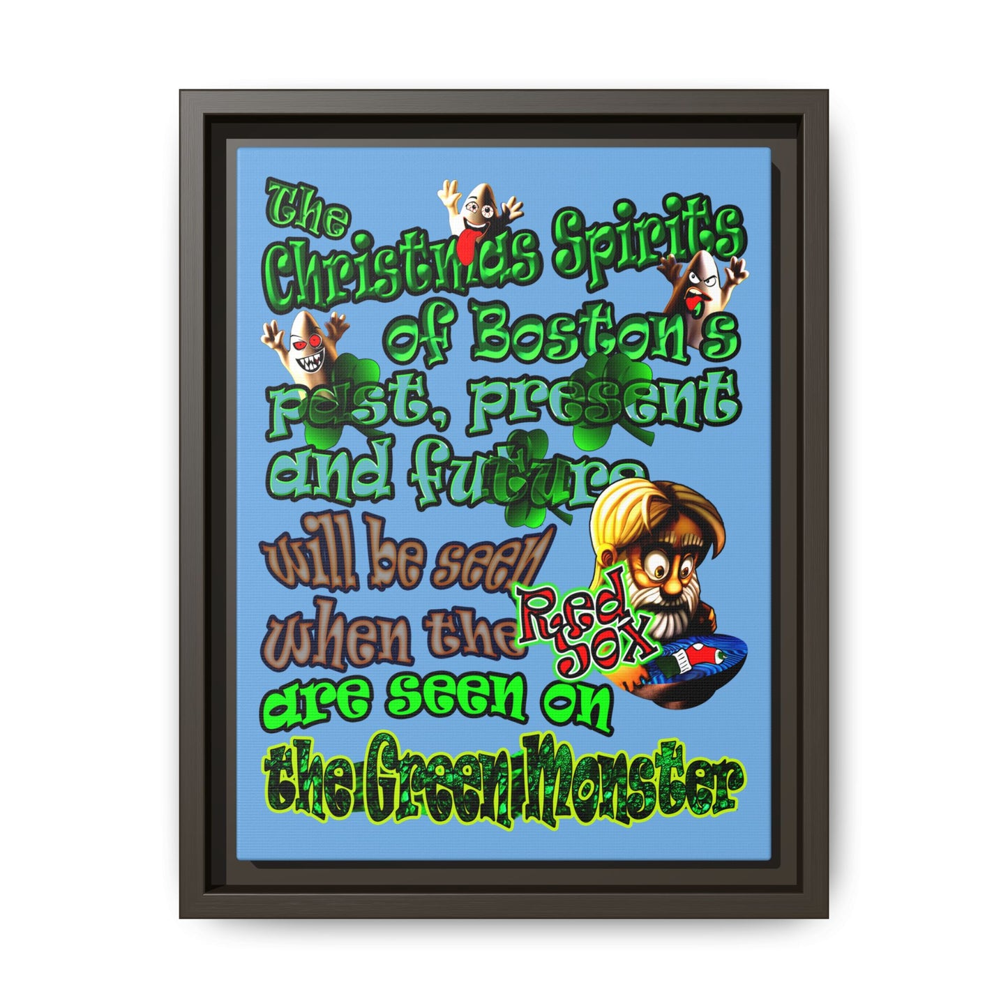 christmas spirits of boston - framed canvas art (light blue)