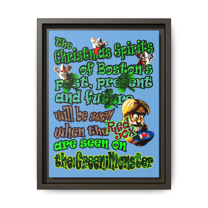 christmas spirits of boston - framed canvas art (light blue)