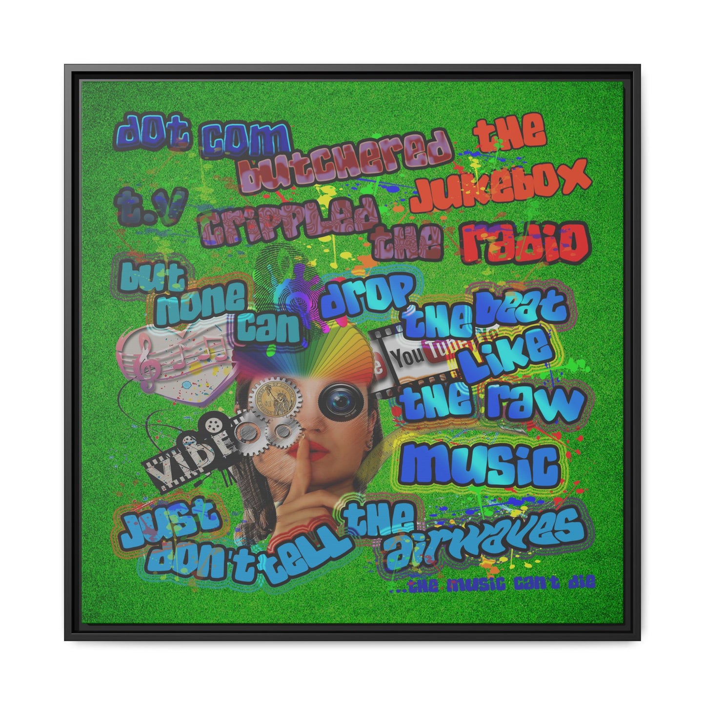 drop the beat - framed canvas art (green turf)