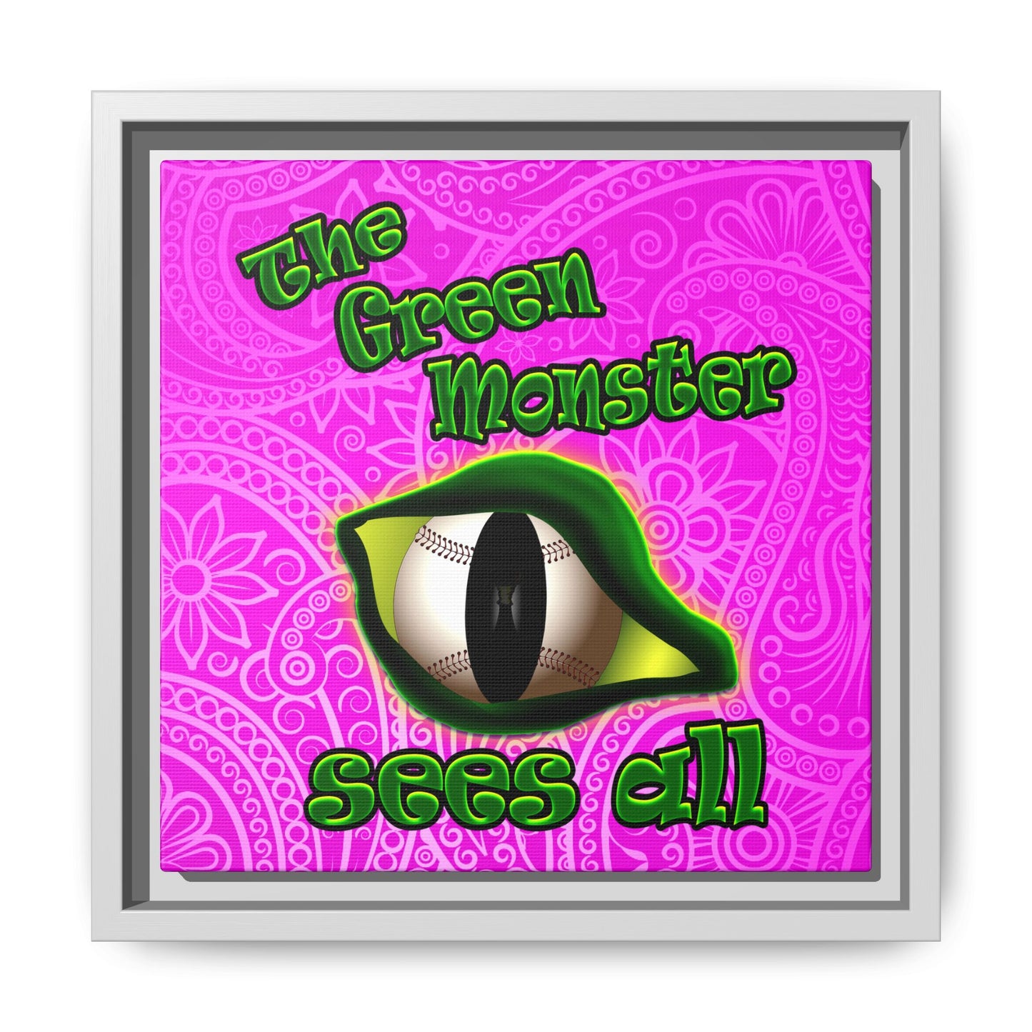 green monster - framed canvas art (pink swirl)