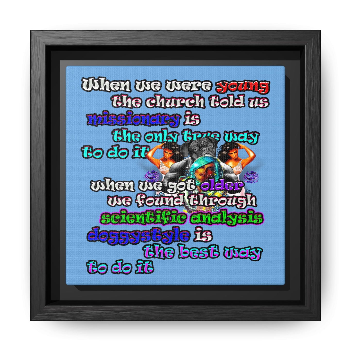 doggystyle - framed canvas art (light blue)