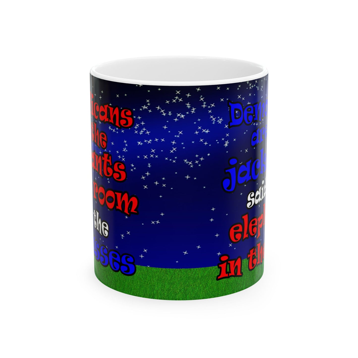 donkeys and elephants - White Mug ('snoops' background)