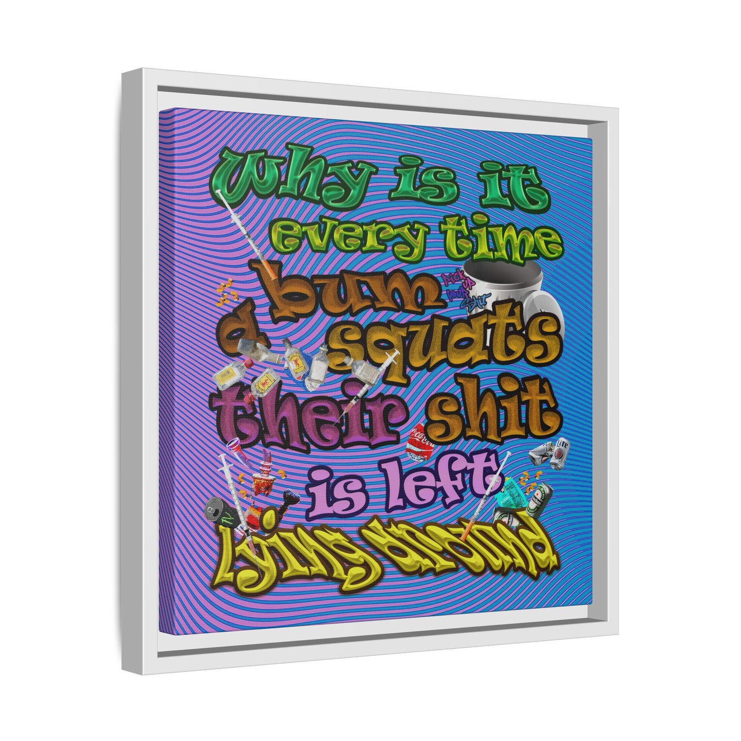 the bum's shit - framed canvas art (light blue-purple wave)