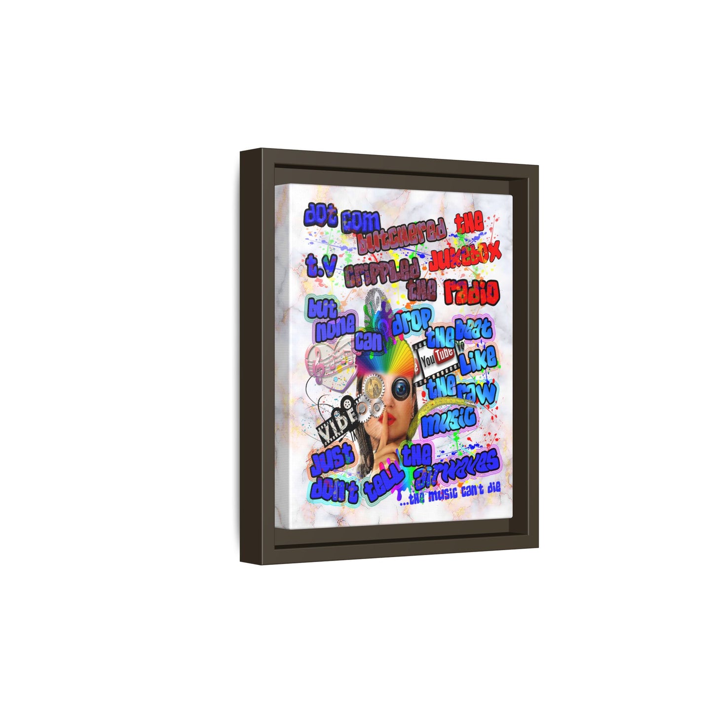 drop the beat - framed canvas art (white marble)