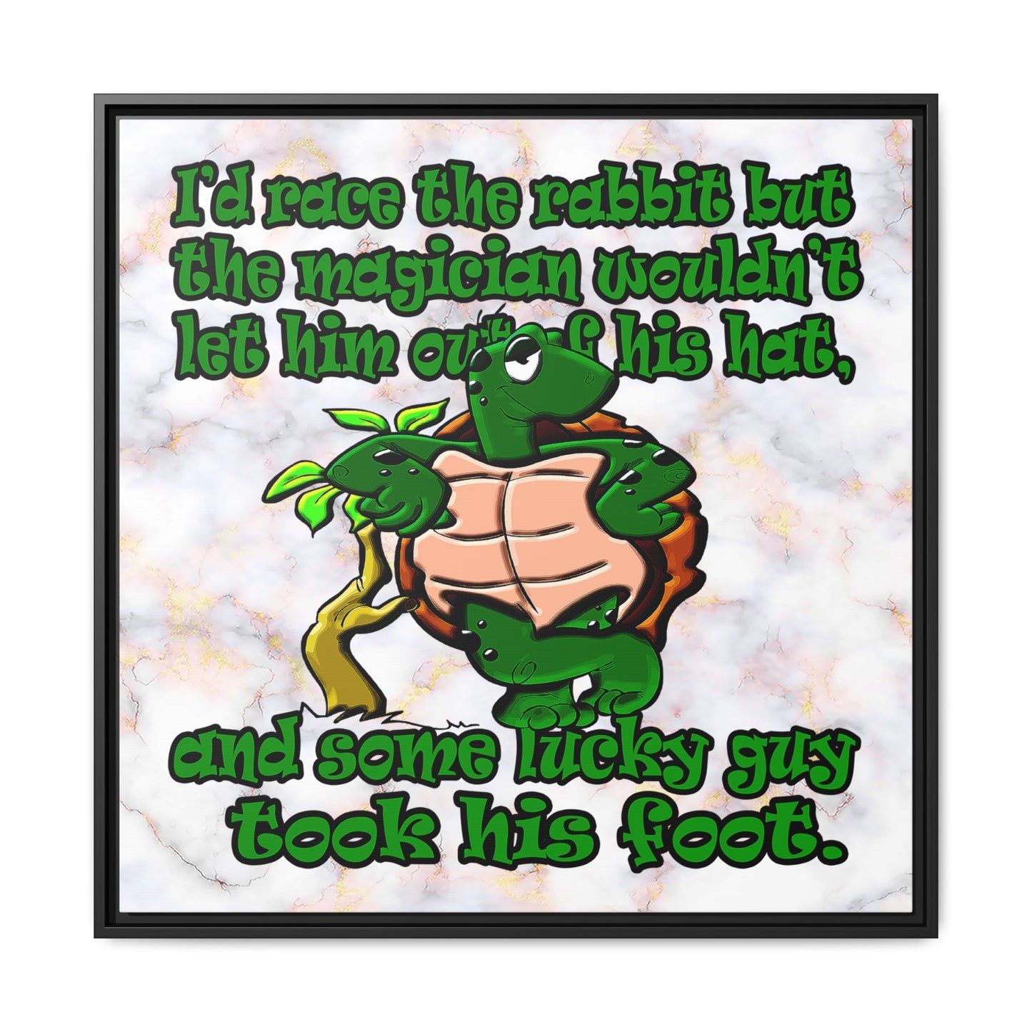 turtle race - framed canvas art (white marble)