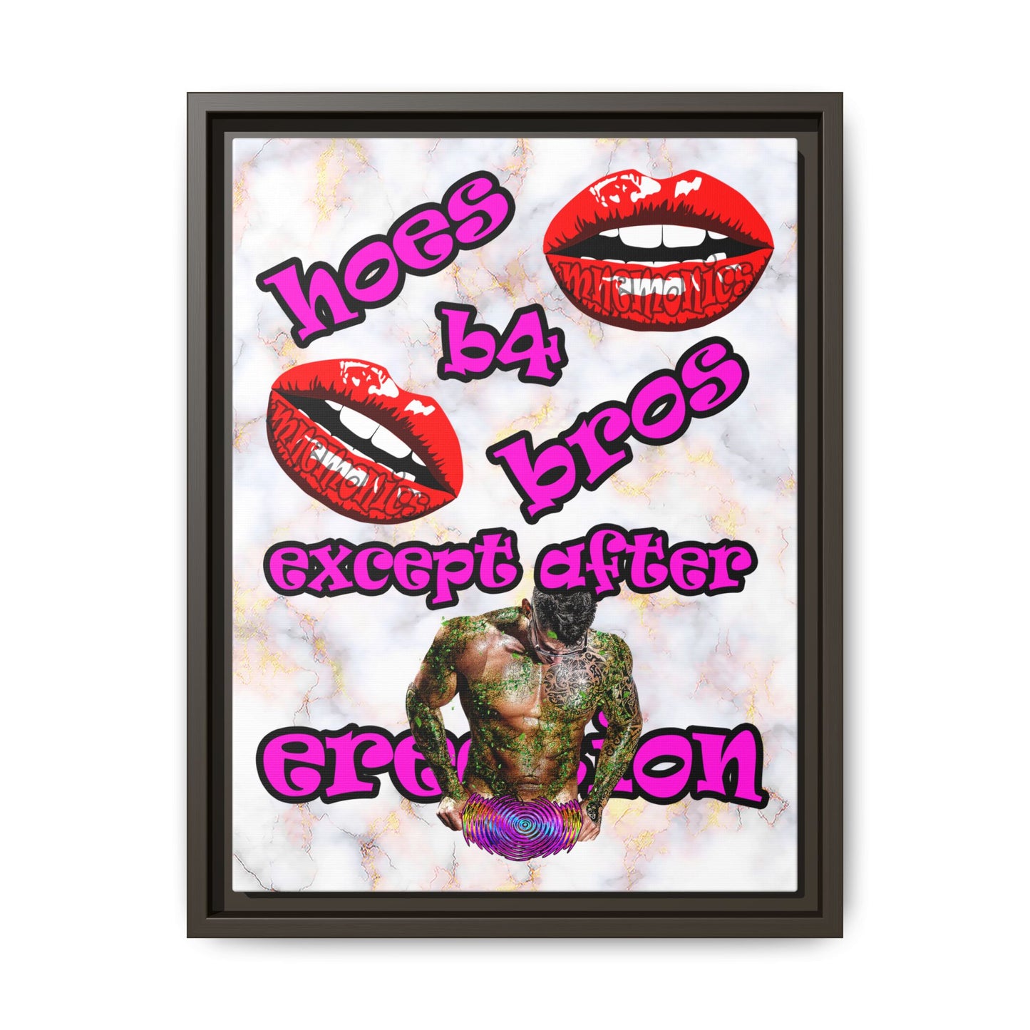 hoes b4 bros - framed canvas art (white marble)