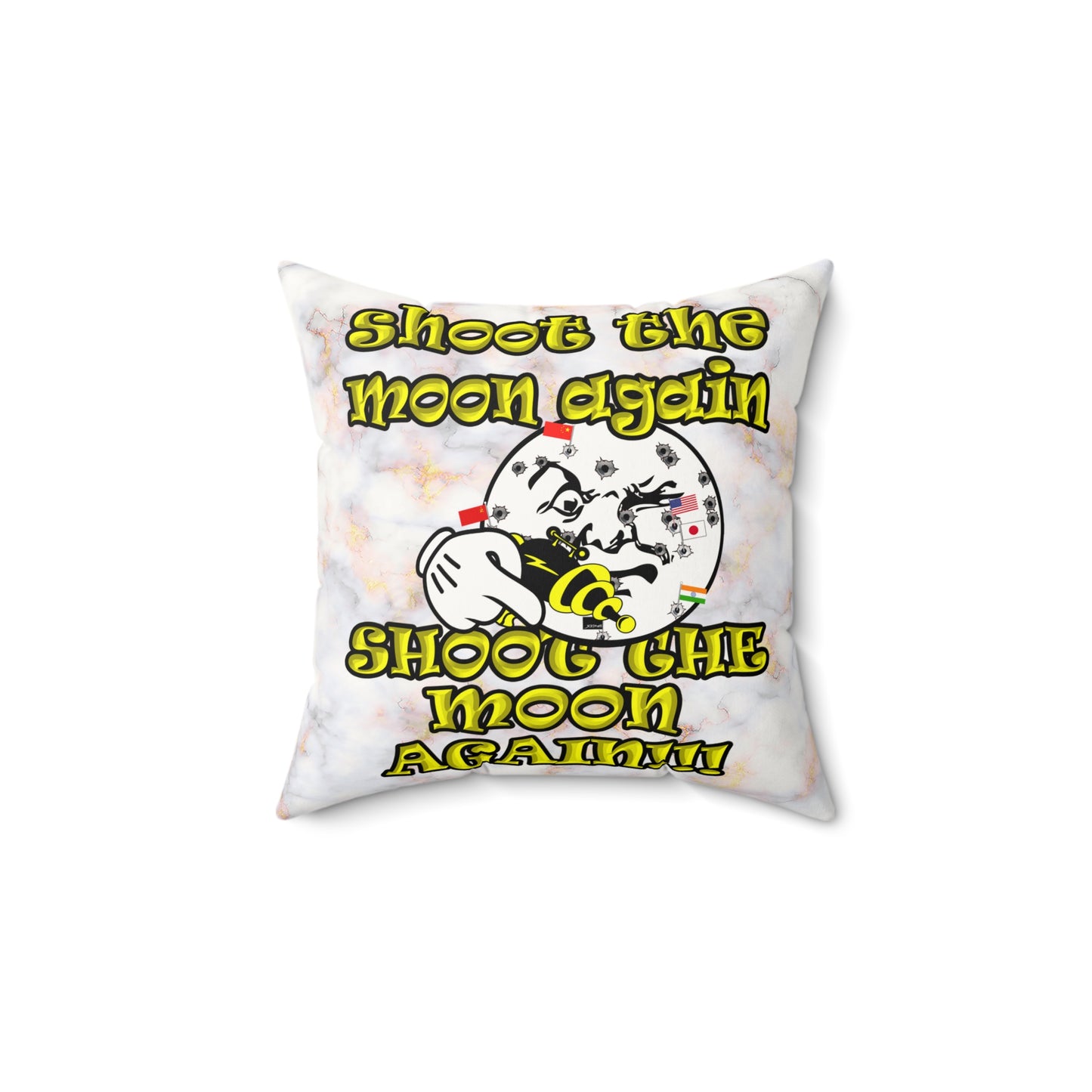 shoot the moon again - Faux Suede Square Pillow - (white marble)