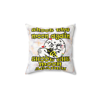 shoot the moon again - Faux Suede Square Pillow - (white marble)