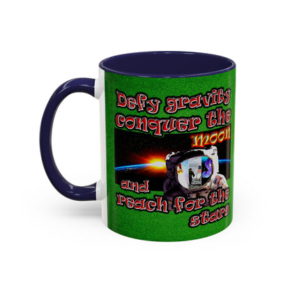 defy conquer reach - Accent Mug (green turf)