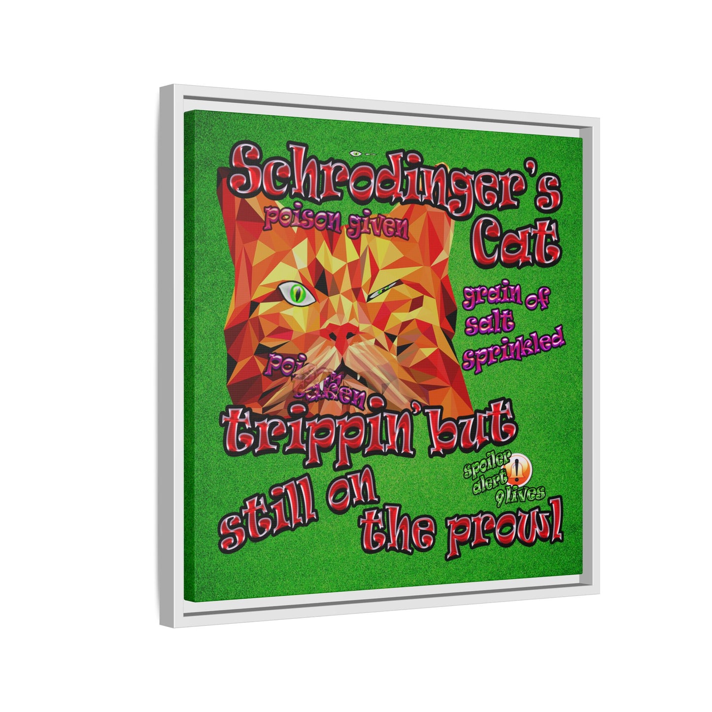 schrodinger's cat - framed canvas art (green turf)