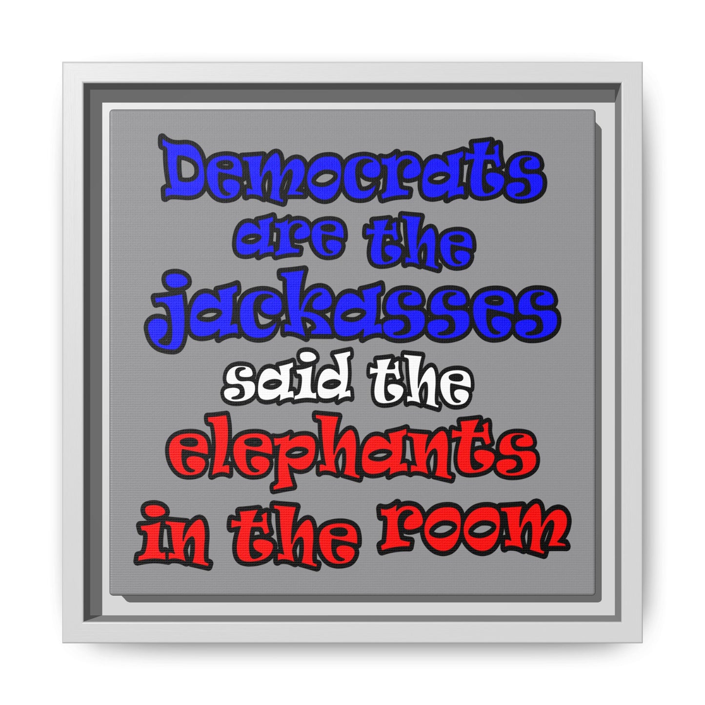 donkeys and elephants - framed canvas art (grey)