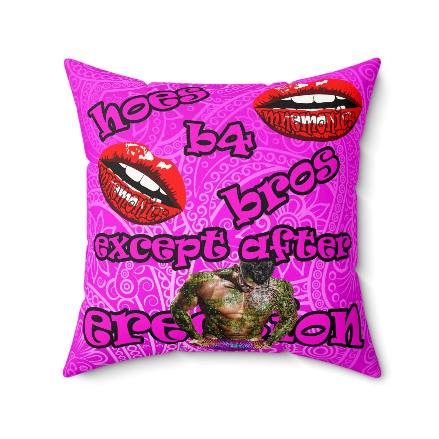 hoes b4 bros - Faux Suede Square Pillow - (pink swirl)