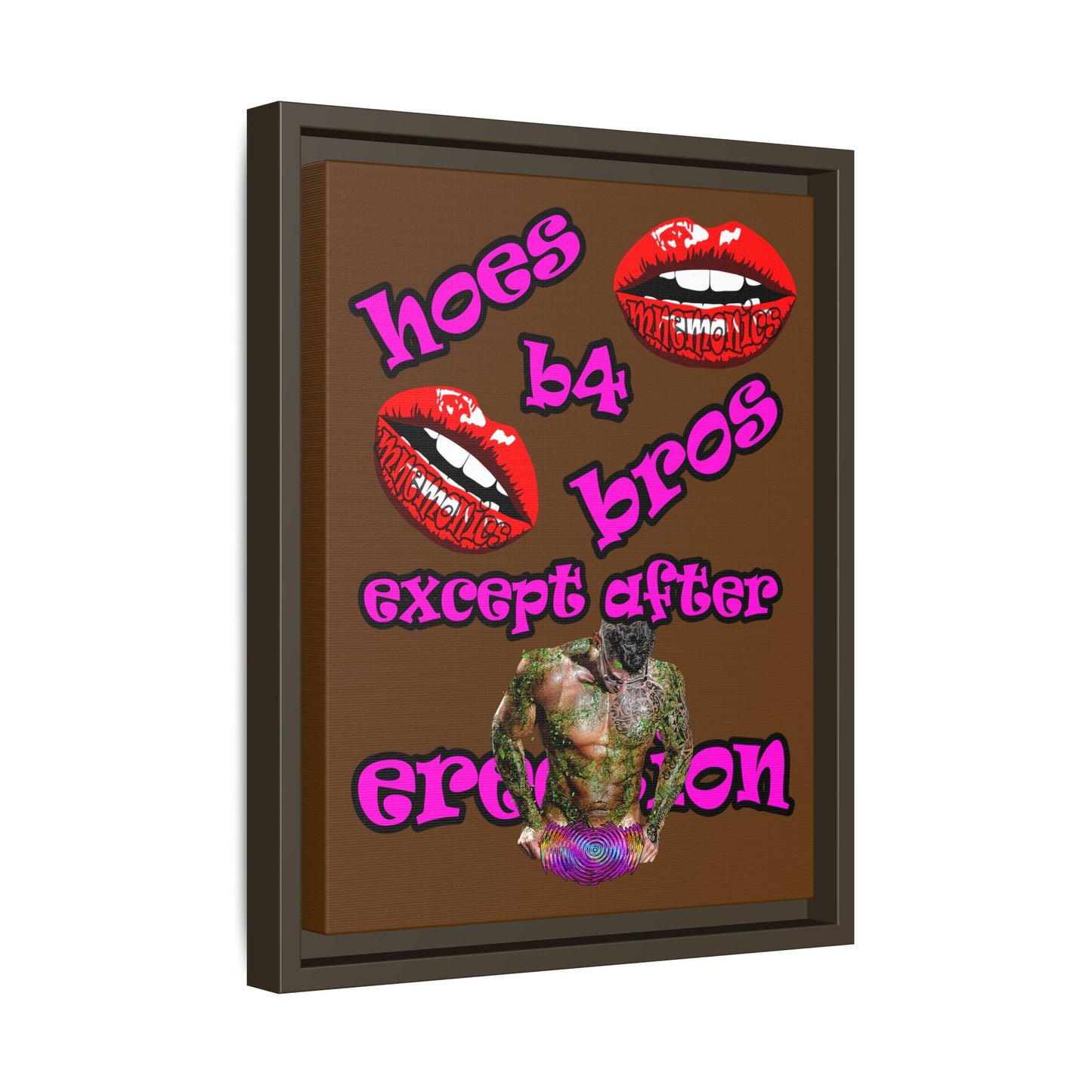 hoes b4 bros - framed canvas art (brown)