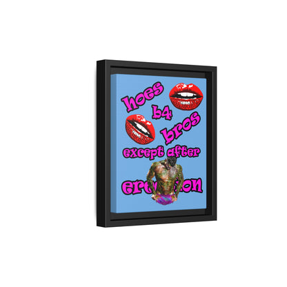 hoes b4 bros - framed canvas art (light blue)