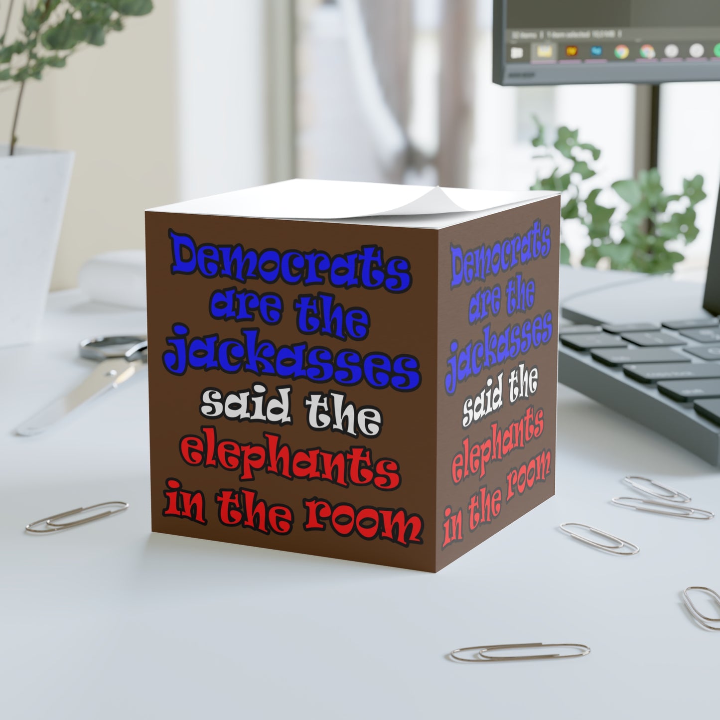 donkeys and elephants - note cube (brown)