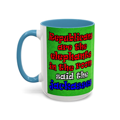 donkeys and elephants - Accent Mug (green turf)