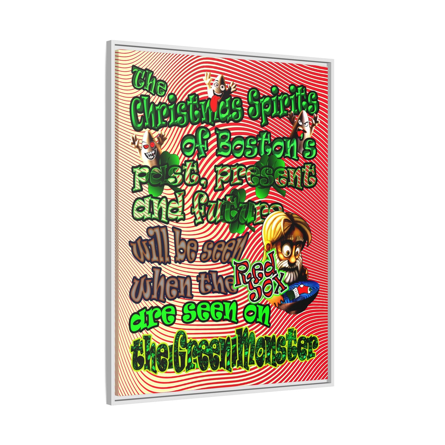 christmas spirits of boston - framed canvas art (yellow-orange wave)
