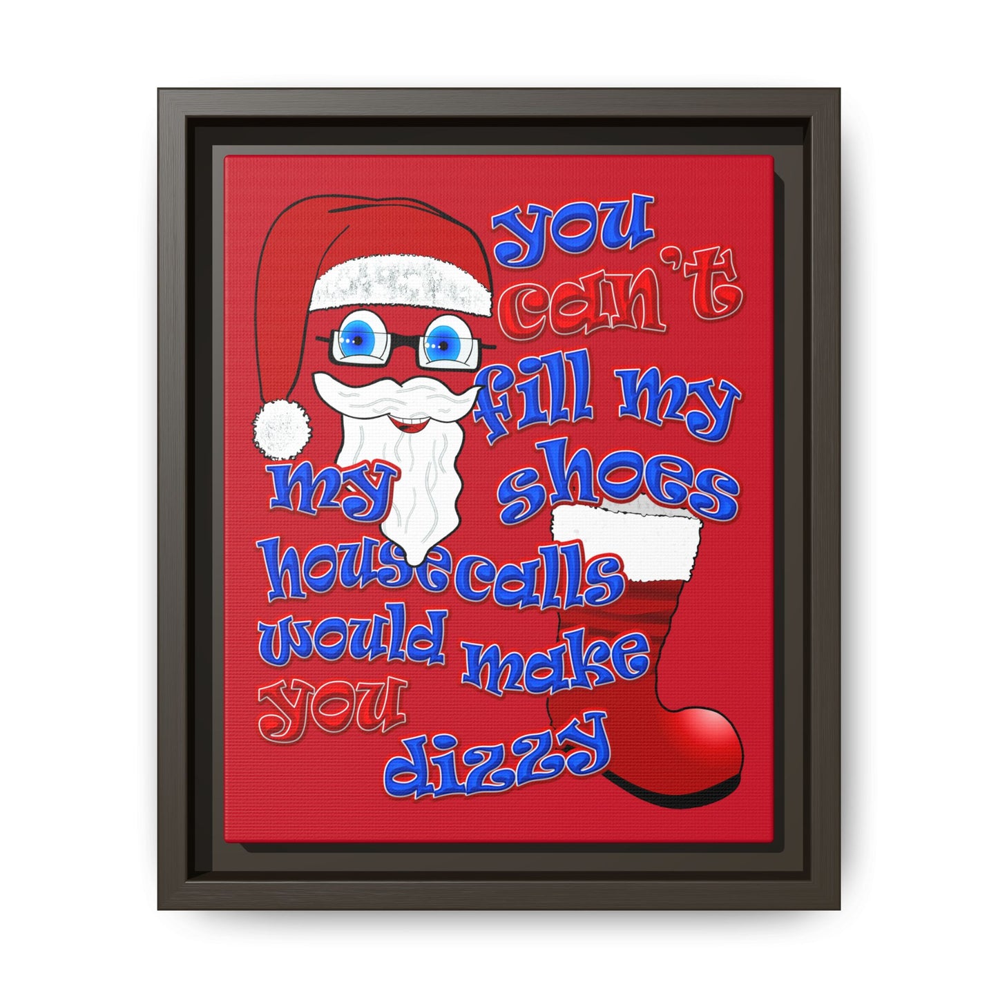 santa's shoes - framed canvas art (dark red)
