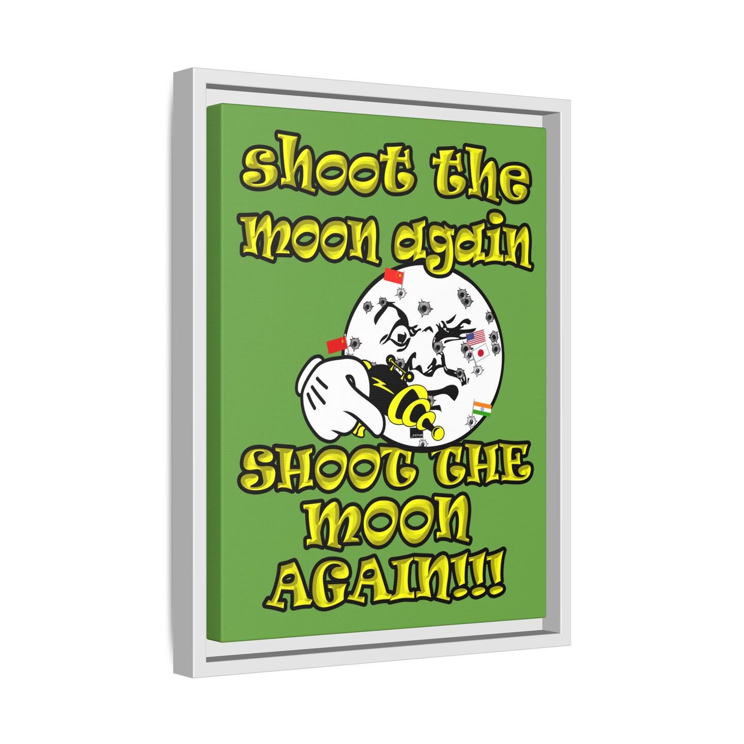 shoot the moon again - framed canvas art (green)