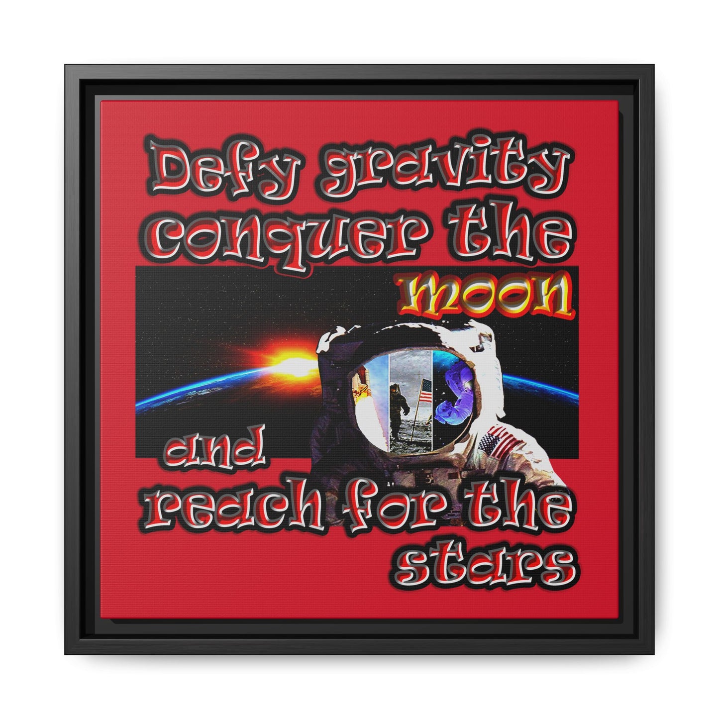 defy conquer reach - framed canvas art (dark red)