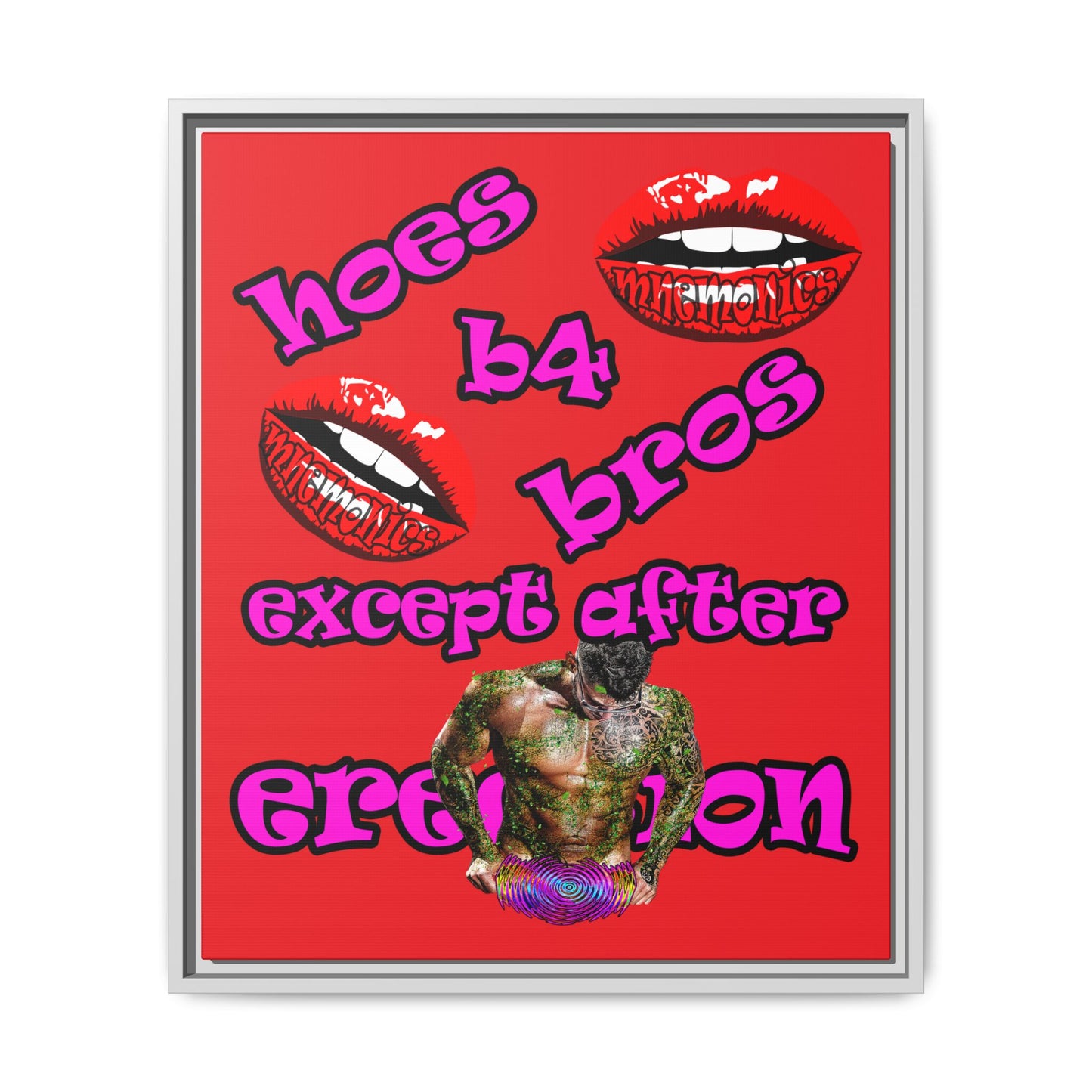 hoes b4 bros - framed canvas art (red)