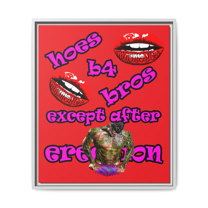 hoes b4 bros - framed canvas art (red)