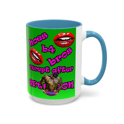hoes b4 bros - Accent Mug (logo green)