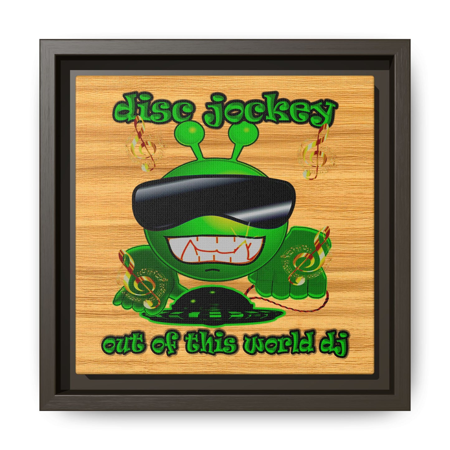 disc jockey - framed canvas art (butterscotch wood finish)